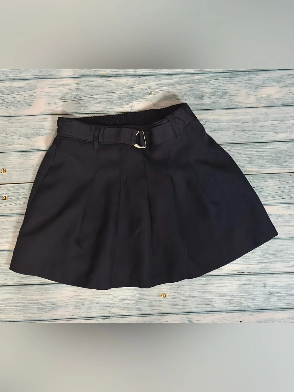 Two Pleated Mini Skirt Skorts School Uniform Navy & Green Plaid Wrap Skirt